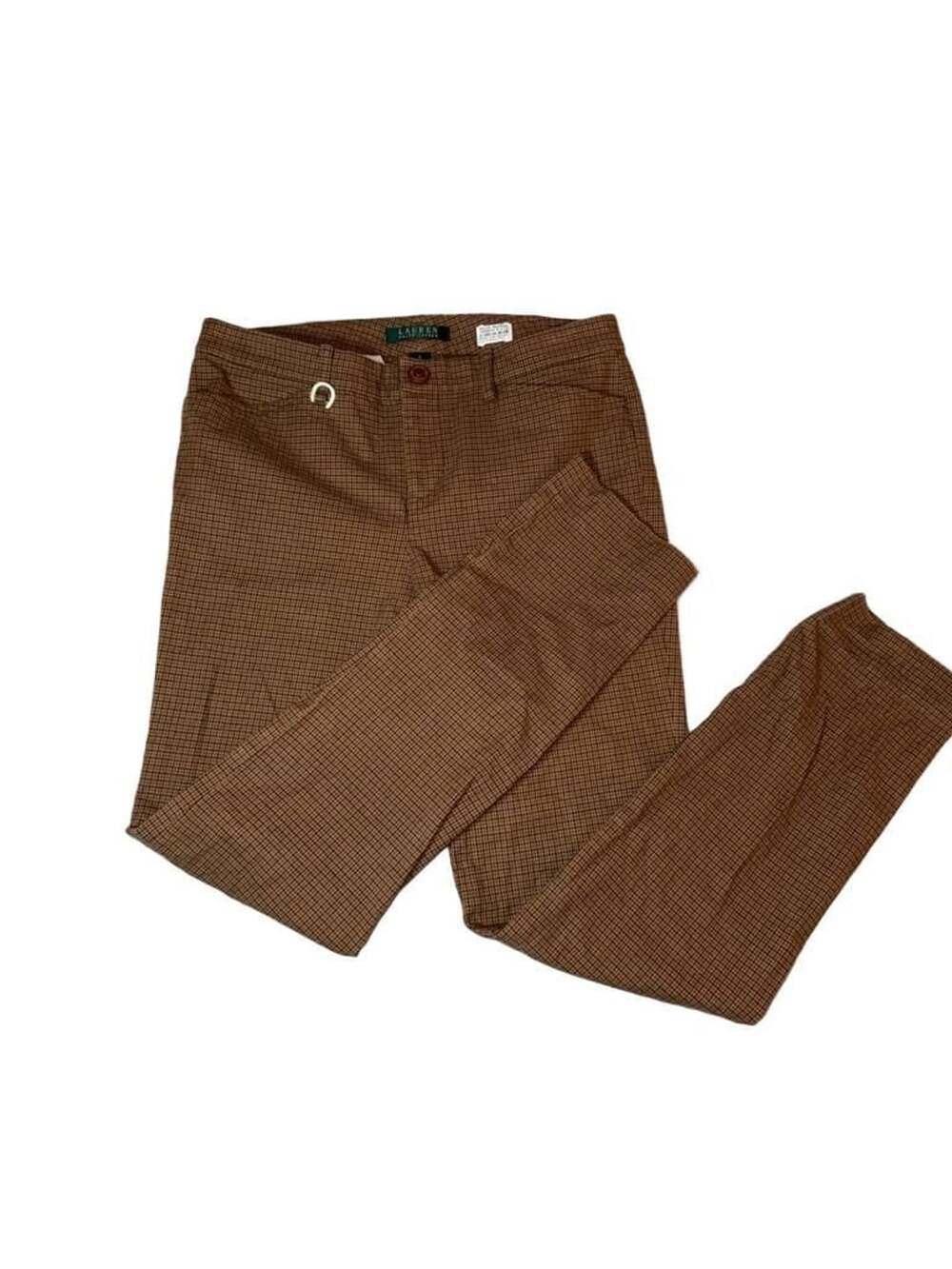 Lauren Ralph Lauren Women's Tan Brown Houndstooth Cotton Blend Ankle Slacks Size